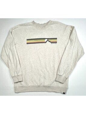 Montana Mens LARGE Oatmeal Sweatshirt Retro Mountain Rainbow Stripe TECHSTYLES